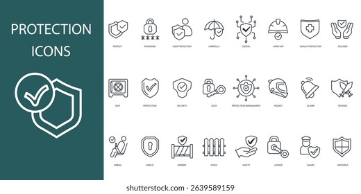 protection icon set.vector.Editable stroke.linear style sign for use web design,logo.Symbol illustration.