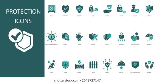 protection icon set.vector.Editable stroke.linear style sign for use web design,logo.Symbol illustration.