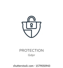 Protection icon. Thin linear protection outline icon isolated on white background from gdpr collection. Line vector sign, symbol for web and mobile