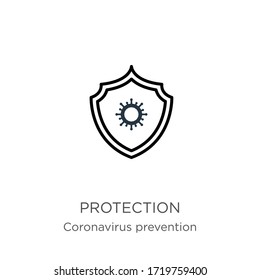 Protection icon. Thin linear protection outline icon isolated on white background from Coronavirus Prevention collection. Modern line vector sign, symbol, stroke for web and mobile