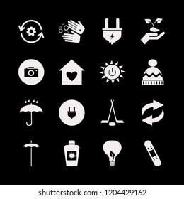 protection icon. protection vector icons set winter hat, umbrella, wash hands and solar power