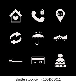 protection icon. protection vector icons set security telephone, key card, winter hat and toothbrush toothpaste