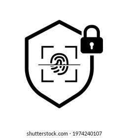 Protection icon vector. Padlock icon with fingerprint. Vector illustration isolated on a blank background that can be edited and replaced with color.