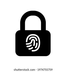 Protection icon vector. Padlock icon with fingerprint. Vector illustration isolated on a blank background that can be edited and replaced with color.
