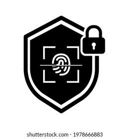 Protection icon vector. Padlock icon with fingerprint. Vector illustration isolated on a blank background that can be edited and replaced with color.