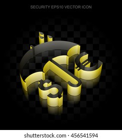 Protection icon: Yellow 3d Money And Umbrella made of paper tape on black background, transparent shadow, EPS 10 vector illustration.
