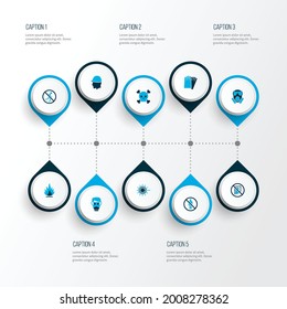 Protection icons colored set with flammable, head protection, toxic gas and other gas mask elements. Isolated vector illustration protection icons.