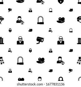 el patrón de iconos de protección es transparente. Incluye candado de bicicleta, cámara de seguridad, candado de corazón, abogado, seguridad, cuidado, íconos del castillo. iconos de protección para web y móvil.