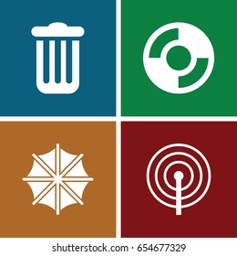 Protection icons set. set of 4 protection filled icons such as lifebuoy, umbrella, trash bin