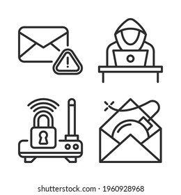 protection icons set = email, hacker, router, bomb email . Perfect for website mobile app, app icons, presentation, illustration and any other projects.