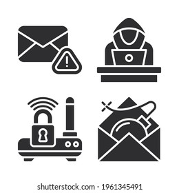 protection icons set = email, hacker, router, bomb email . Perfect for website mobile app, app icons, presentation, illustration and any other projects.