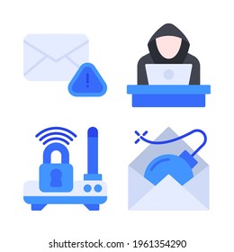 protection icons set = email, hacker, router, bomb email . Perfect for website mobile app, app icons, presentation, illustration and any other projects.