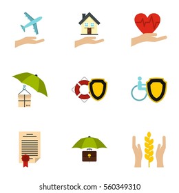 Protection icons set. Flat illustration of 9 protection vector icons for web