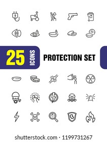 Protection icons. Set of  line icons. Contact lens, respirator, radiation hazard. Caution concept. Vector illustration can be used for topics like ophthalmology, danger, epidemic.