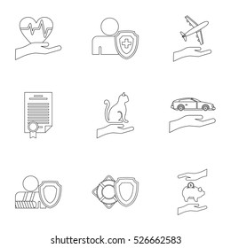 Protection icons set. Outline illustration of 9 protection vector icons for web