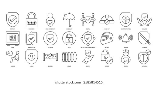 Protection icons set . Protection pack symbol vector elements for infographic web