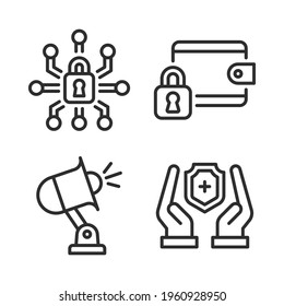 protection icons set = padlock, wallet locked, megaphone, secure. Perfect for website mobile app, app icons, presentation, illustration and any other projects.