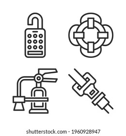 protection icons set = smart padlock, lifebuoy, fire extinguisher, seat belt. Perfect for website mobile app, app icons, presentation, illustration and any other projects.
