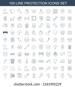 protection icons. Trendy 100 protection icons. Contain icons such as open lock, lock, woman boots, umbrella, cargo protection, key, bandage. protection icon for web and mobile.
