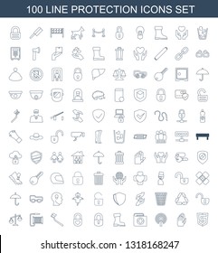 protection icons. Trendy 100 protection icons. Contain icons such as shield, glove, lock, bandage, boot, heart lock, tooth brush, water hose. protection icon for web and mobile.
