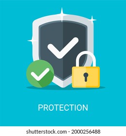 Protection illustration concept in flat style. Shield, padlock, check icon vector suitable for many purposes.