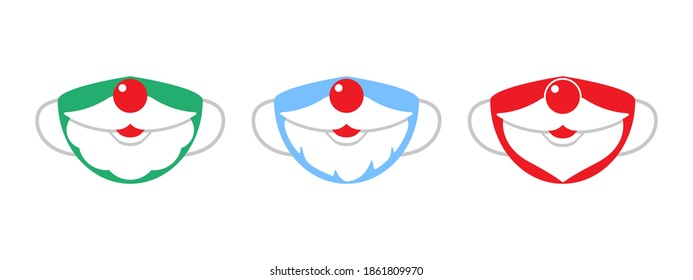 Protection individual masks mouth, moustage and beard of santa claus. Face masks for Christmas, New Year. Vector illustration