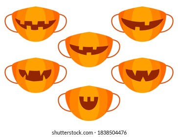 Protection individual masks mouth pumpkins. Face masks for halloween. Vector illustration