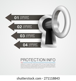 Protection info arrow. Key infographic, padlock info arrow, Vector illustration