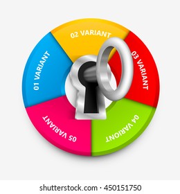 Protection info arrow. Key infographic, padlock info arrow, Vector illustration