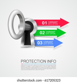 Protection info arrow. Key infographic, padlock info arrow, Vector illustration