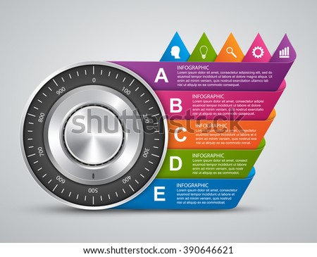 Protection information. Combination safe lock design concept infographics. 