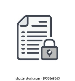 Protection of information and data secure color line icon. Document with lock vector outline colorful sign.