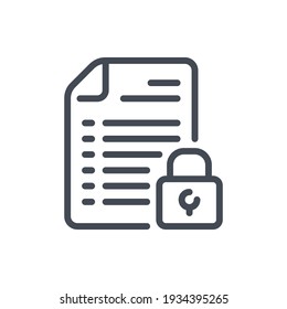 Protection of information and data secure line icon. Document with lock vector outline sign.