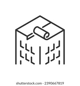 Protection and insulation of the roof of a multi-storey house, linear icon. Line with editable stroke