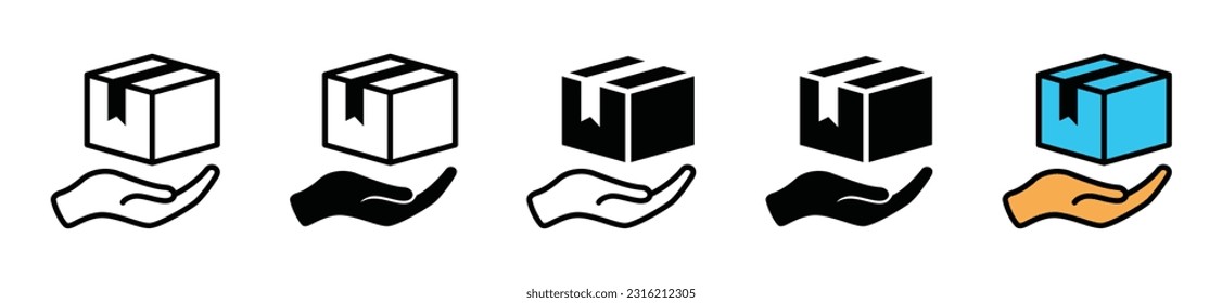 Protection or insurance hand with package box icon. package protection icon symbol in line, flat, and color style on white background with editable stroke for app and website. Vector illustration