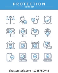 Protection and insurance Icon set, New and trendy linear pictogram pack With dual color and shadow. modern vector icon concept for web graphics