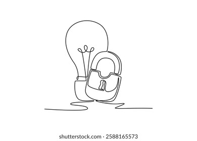 Protection of intellectual property concept. Single line draw design vector graphic illustration.	