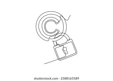 Protection of intellectual property concept. Single line draw design vector graphic illustration.	