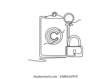 Protection of intellectual property concept. Single line draw design vector graphic illustration.	