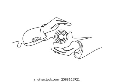 Protection of intellectual property concept. Single line draw design vector graphic illustration.	