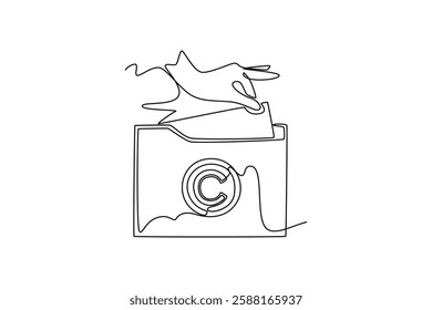 Protection of intellectual property concept. Single line draw design vector graphic illustration.	