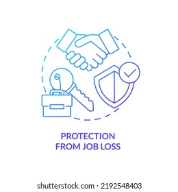 Protection From Job Loss Blue Gradient Concept Icon. Workplace And Employment. Dealing With Lgbt Issue Abstract Idea Thin Line Illustration. Isolated Outline Drawing. Myriad Pro-Bold Fonts Used