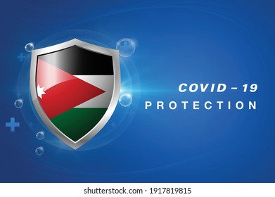 Protection Jordan flag Coronavirus COVID-19 on dark background. Novel Coronavirus COVID-19.