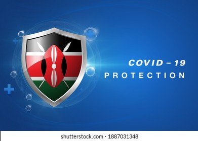 Protection Kenya flag Coronavirus COVID-19 on dark background. Novel Coronavirus COVID-19.