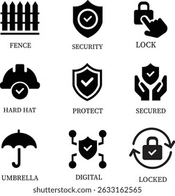 Protection line art icon.Essential items for ensuring worker protection and site safety.Containing security, safety, defense solid collection. Vector illustration.For website design, logo etc.