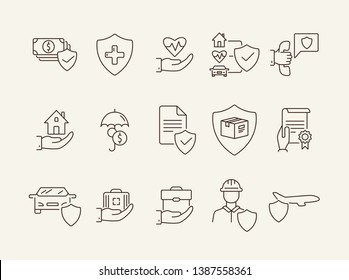 Protection line icon set. Shield, transportation, policy. Guarantee concept. Can be used for topics like insurance, accident, property