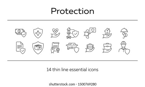 Protection line icon set. Shield, transportation, policy. Guarantee concept. Can be used for topics like insurance, accident, property