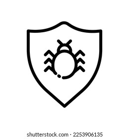 Protection line icon. Shield, security, insect, virus, parasite, antivirus, internet, electronics, data, database. Technology concept. Vector black line icon on white background