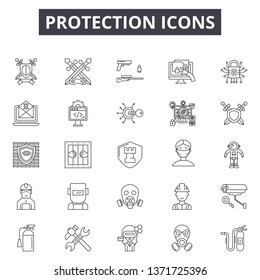 Protection line icons, signs set, vector. Protection outline concept, illustration: protection,security,safe,safety,shield