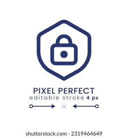 Protection linear desktop icon. Shield with lock. System security. Internet privacy. Pixel perfect 128x128, outline 4px. GUI, UX design. Isolated user interface element for website. Editable stroke